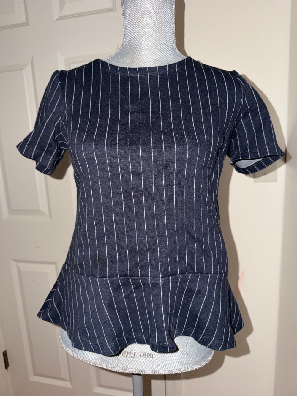 Banana Republic Striped Navy Peplum Short-Sleeve Top
